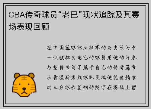 CBA传奇球员“老巴”现状追踪及其赛场表现回顾
