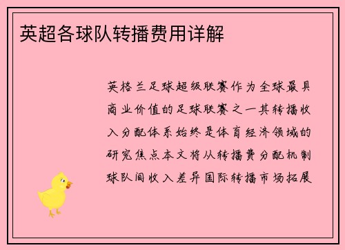 英超各球队转播费用详解